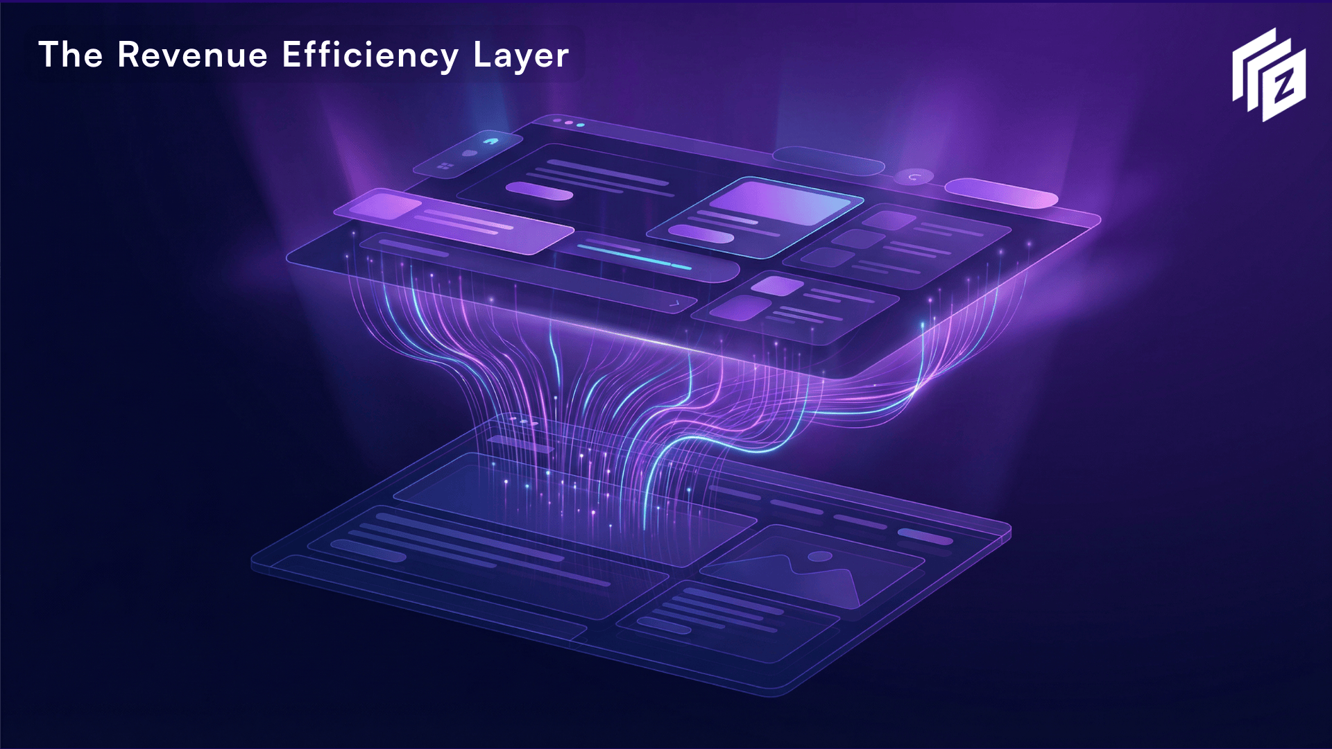 Illustration of a real-time intent-based layer adapting a website interface through dynamic, responsive UI elements