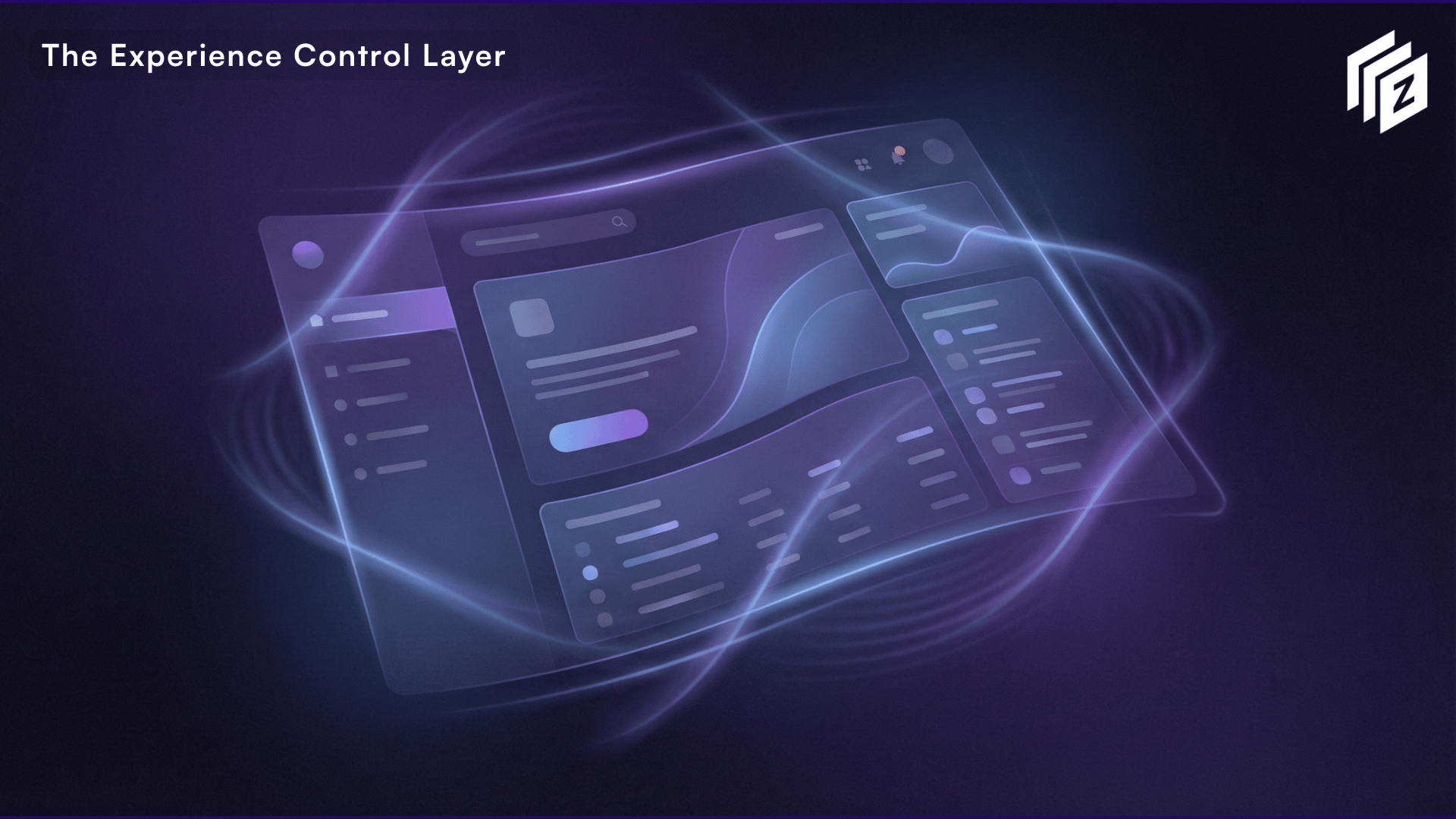 Abstract digital illustration showing a website experience subtly guided by an invisible control layer acting in real time above the existing site.